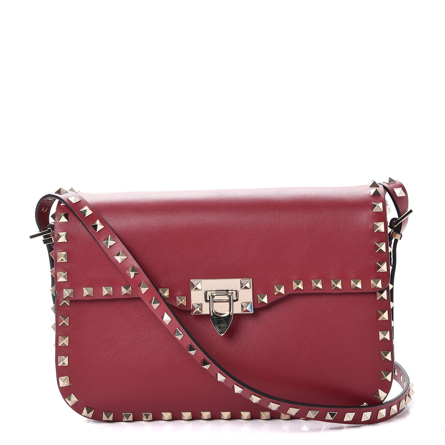 Vitello Medium Rockstud Flap Saddle Bag Scarlet