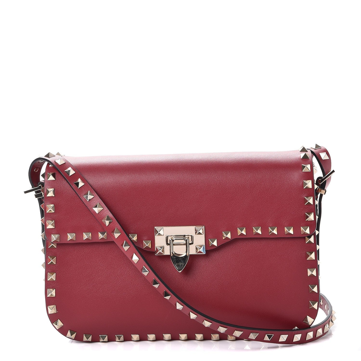 Valentino Garavani Vitello Medium Rockstud Flap Saddle Bag Scarlet 1 of 8