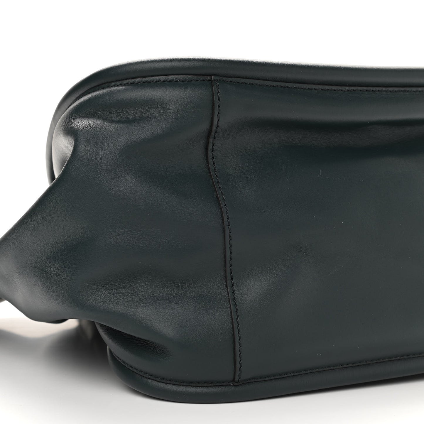 Calfskin Large Ruched Tote Petrol Green