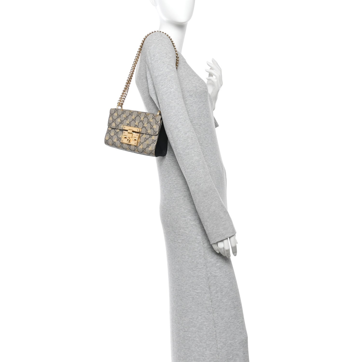 Gucci GG Supreme Monogram Bees Small Padlock Shoulder Bag Black 2 of 14