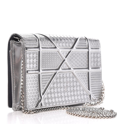 Christian Dior Metallic Patent Micro-Cannage Diorama Wallet on Chain Pouch Silver 3 of 13