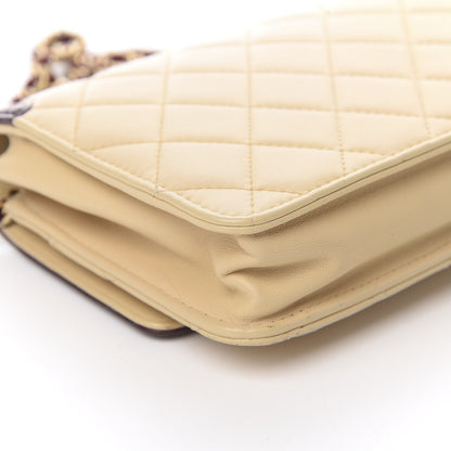 Chanel Lambskin Quilted Two Tone Wallet On Chain WOC Beige Burgundy 13 of 16