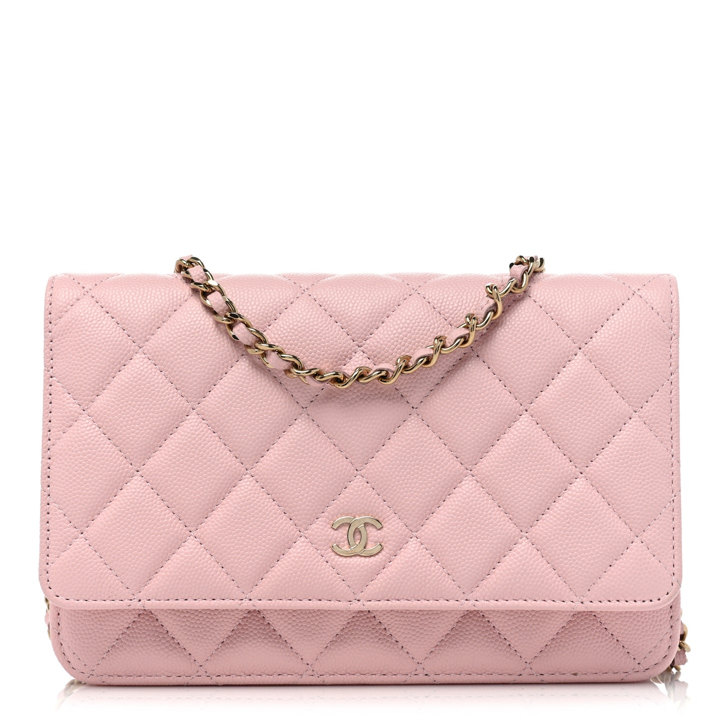 Caviar Quilted Wallet On Chain WOC Light Pink