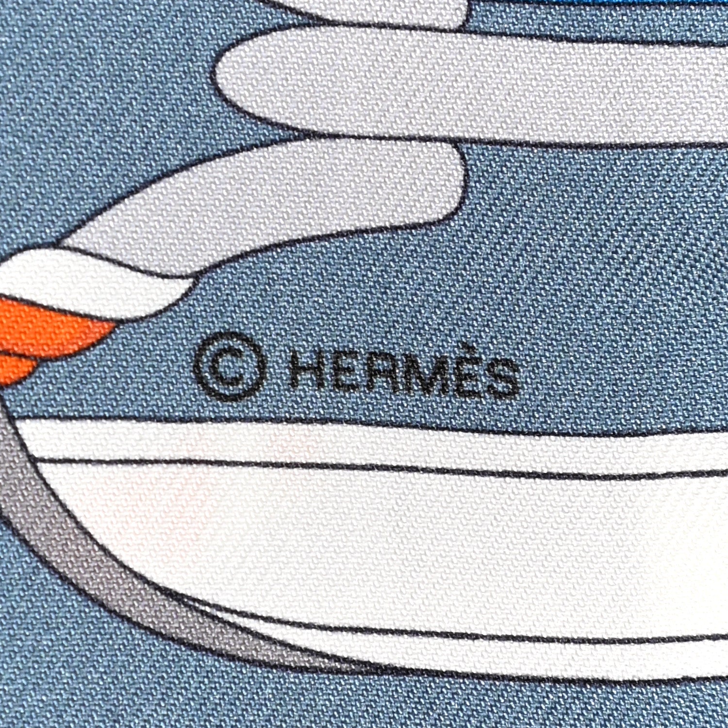 Hermes Silk Panoplie Equestre Twilly Gris Ciel Orange 4 of 5