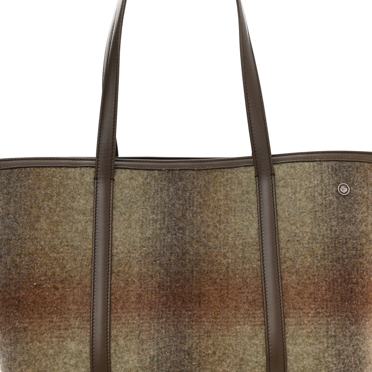 Blurred Double Cashmere Calfskin Plaid Small Carry Everything Tote Pecan Nut Green Cayenne Mel