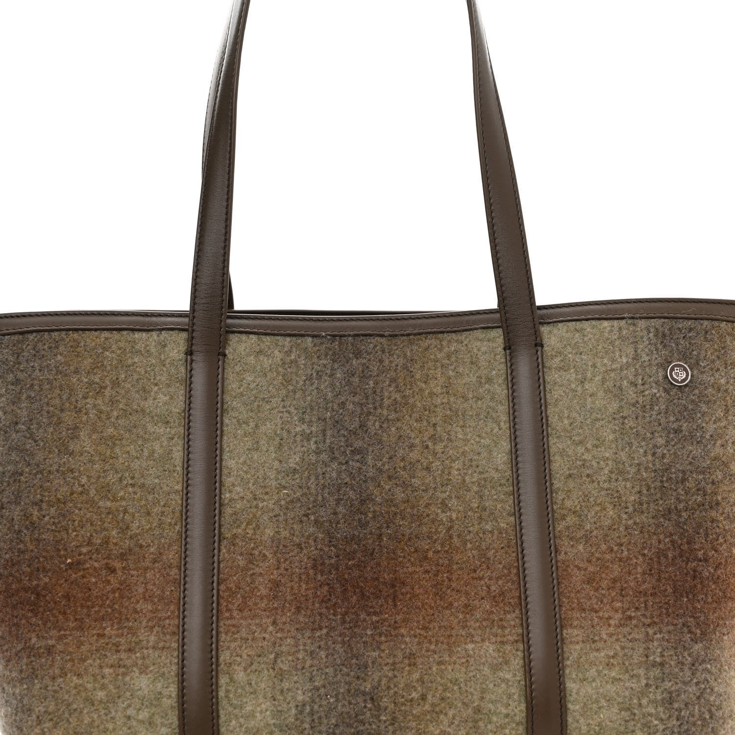 Loro Piana Blurred Double Cashmere Calfskin Plaid Small Carry Everything Tote Pecan Nut Green Cayenne Mel 7 of 9