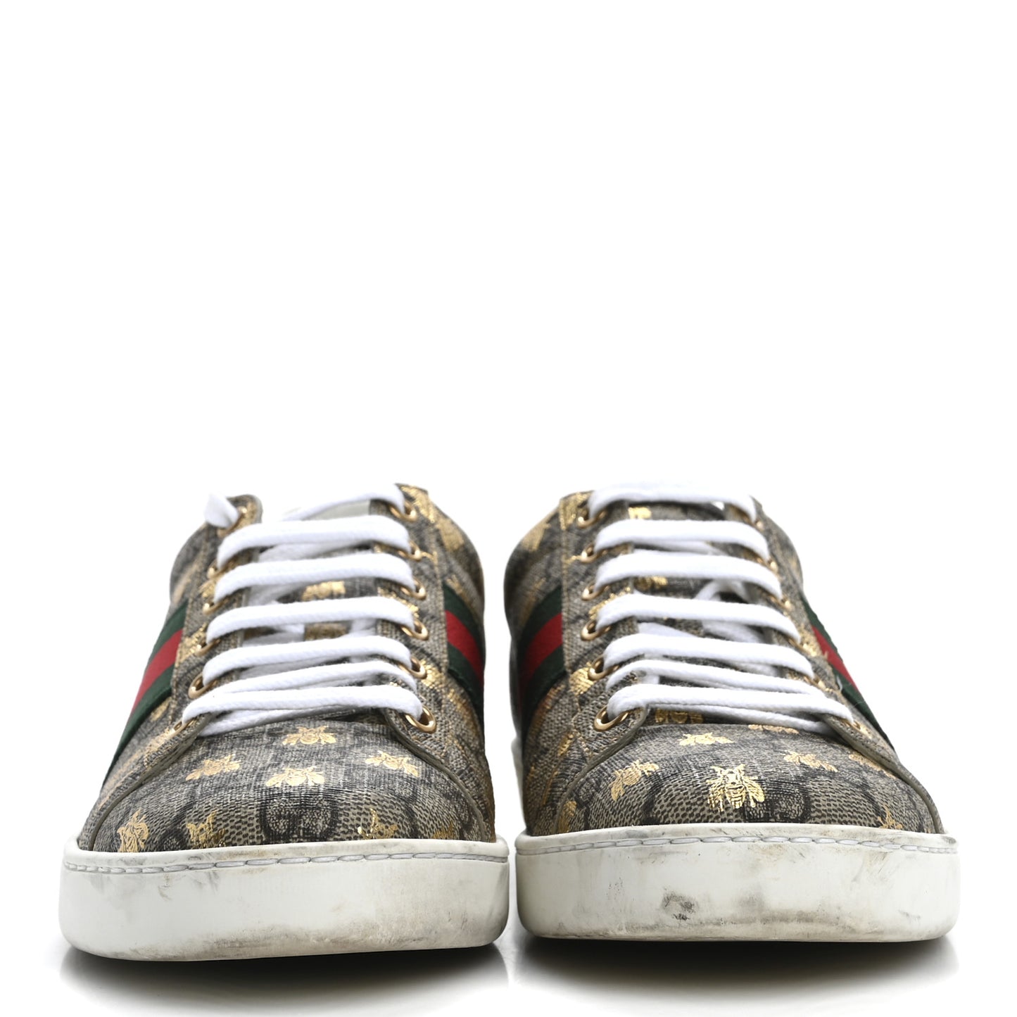 GG Supreme Monogram Bees Ayers Web Womens Ace Sneakers 38.5 Beige Oro Green Red