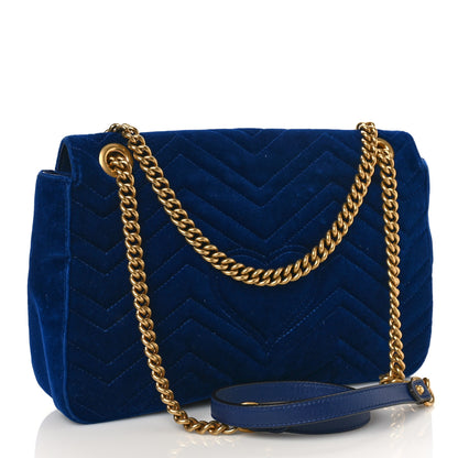 Gucci Velvet Matelasse Modern Embroidered Medium GG Marmont Shoulder Bag Cobalt 3 of 12