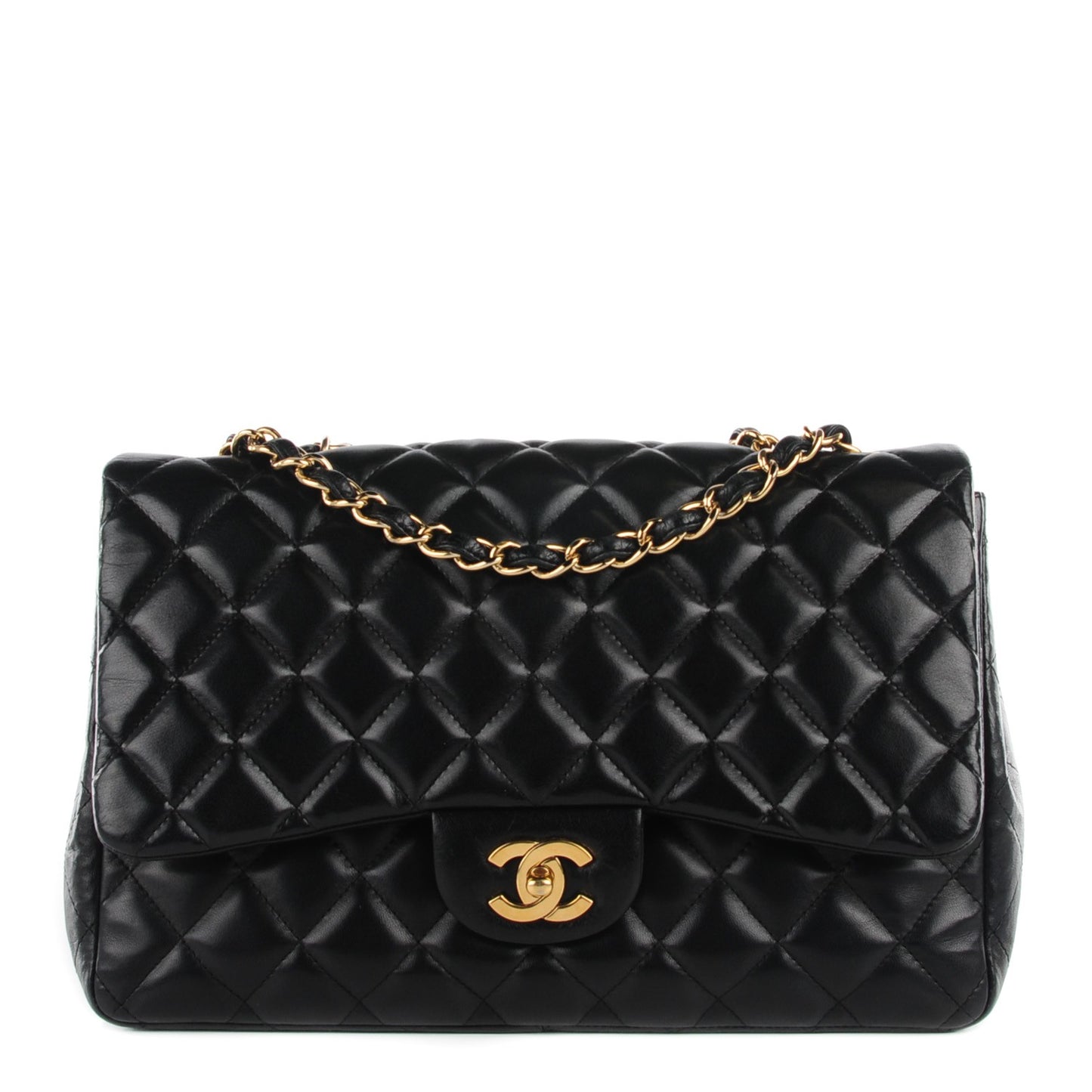 Lambskin Quilted Jumbo Single Flap Black