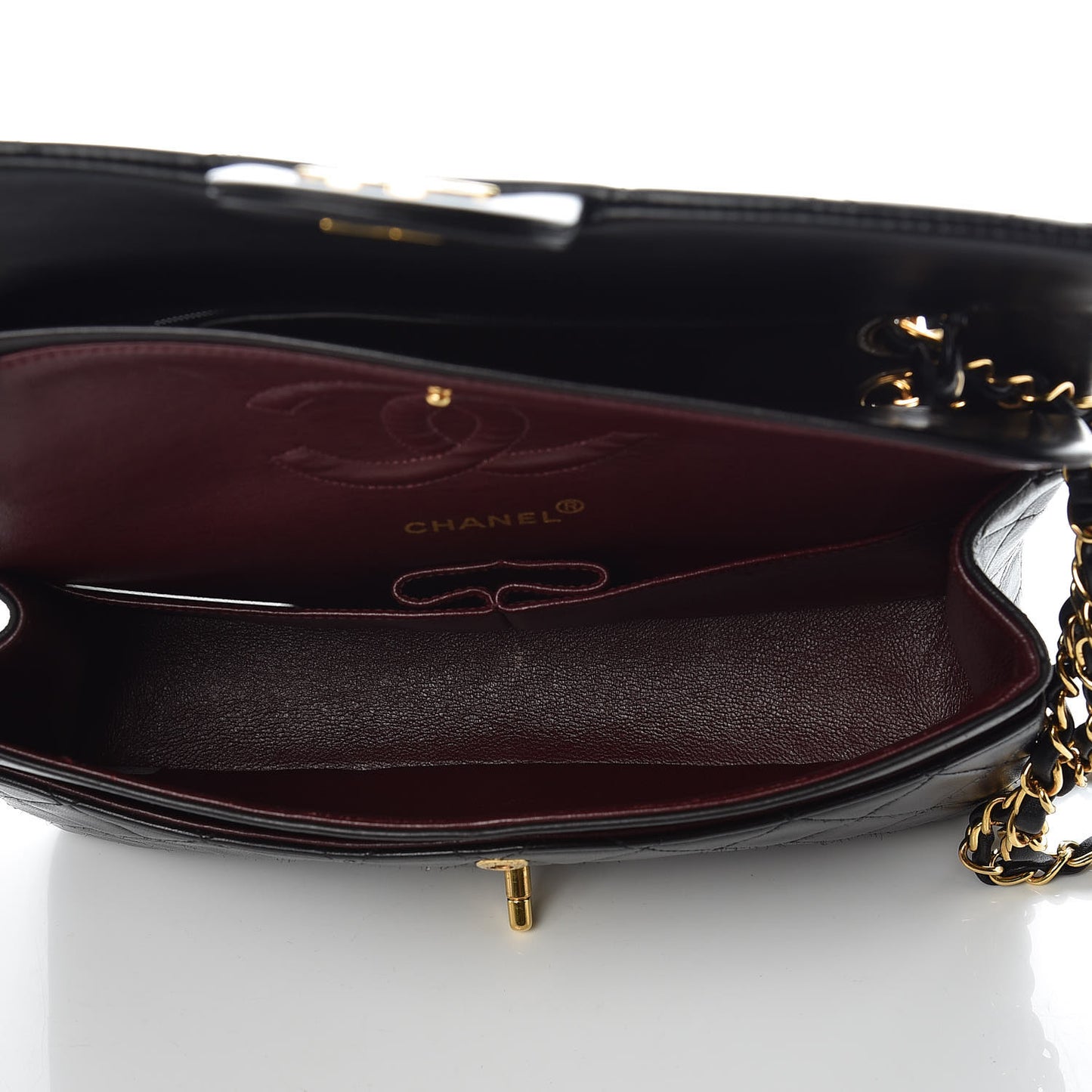 Lambskin Quilted Medium Double Flap Black