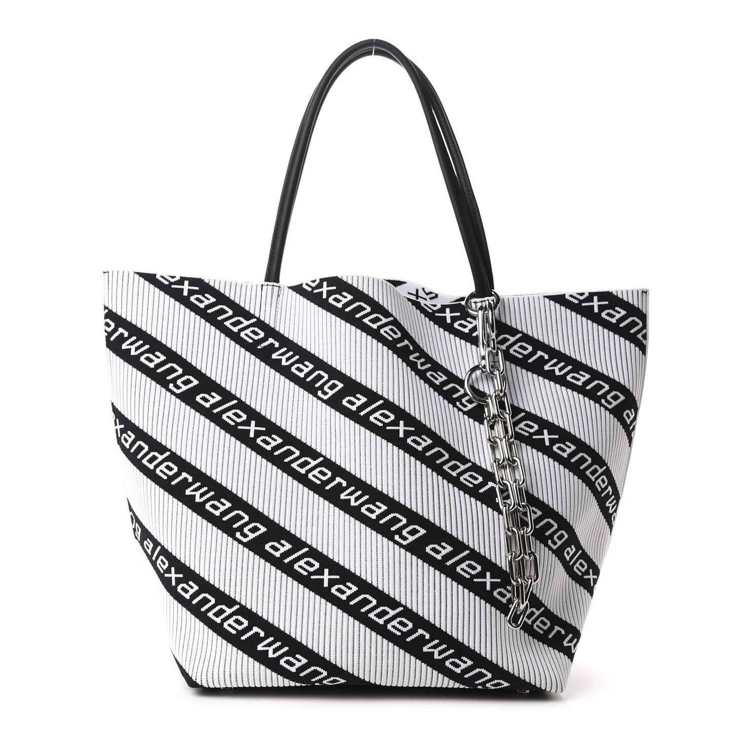 Knit Jacquard Diagonal Logo Roxy Tote White Black