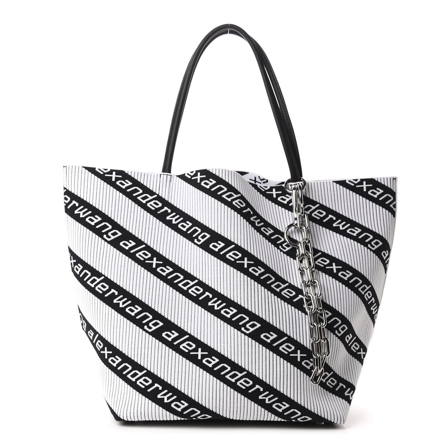 Alexander Wang Knit Jacquard Diagonal Logo Roxy Tote White Black 4 of 12