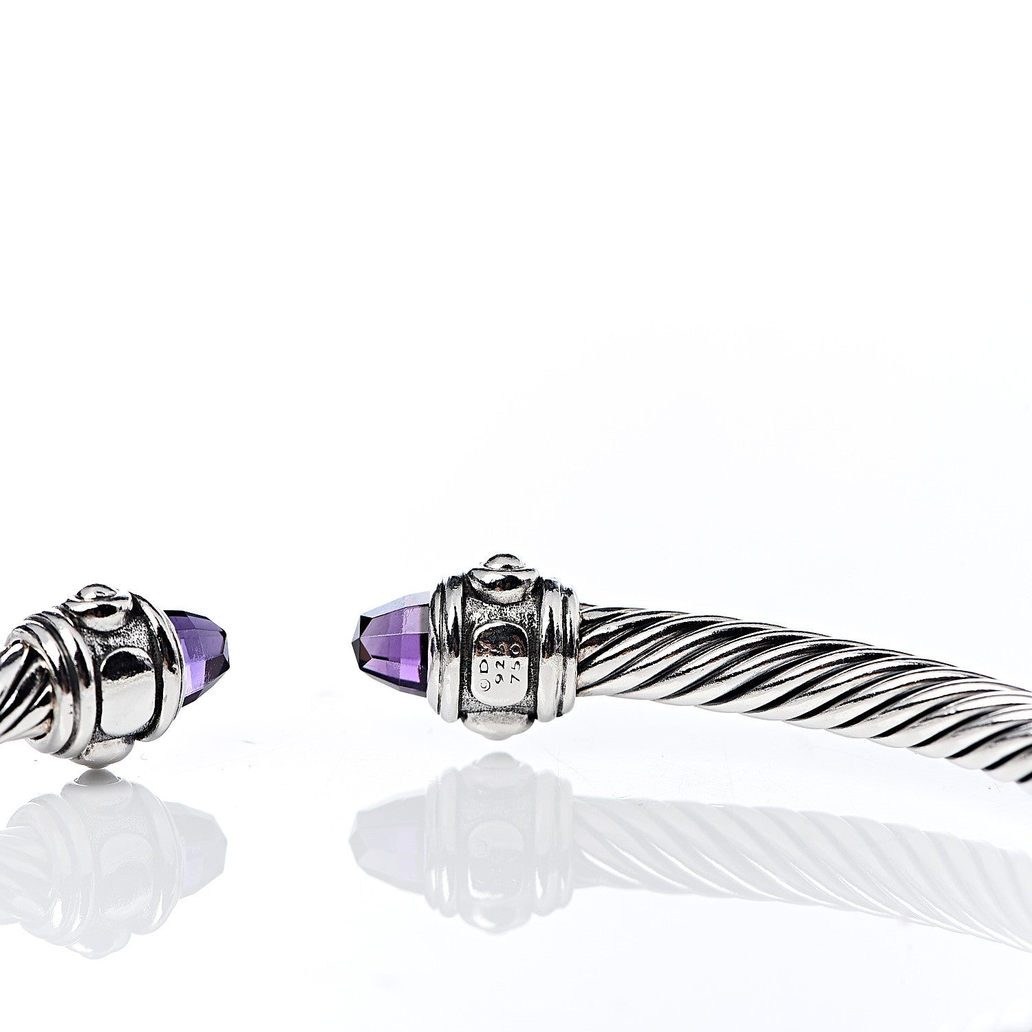 David Yurman Sterling Silver 18K Yellow Gold Amethyst 4mm Cable Renaissance Bracelet 4 of 4