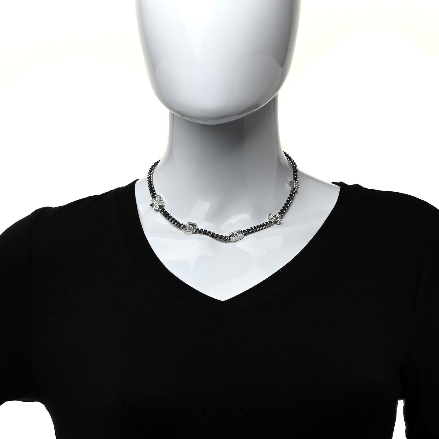 Ruthenium Crystal Chain CC Lucky Charms Choker Silver