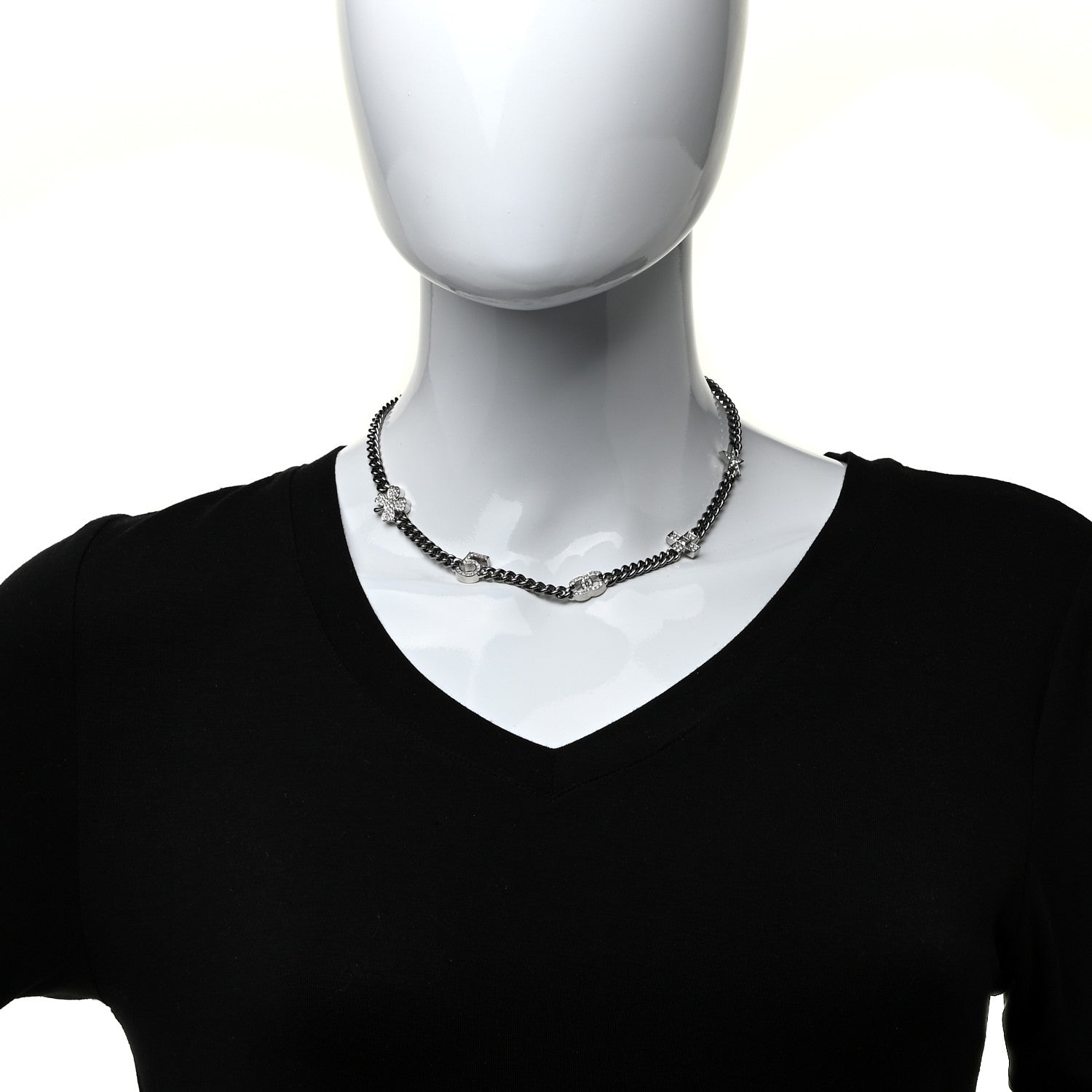 Chanel Ruthenium Crystal Chain CC Lucky Charms Choker Silver 2 of 4