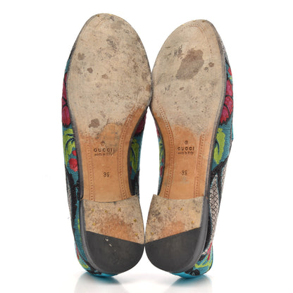 Gucci Floral Jacquard Horsebit Womens Jordaan Loafers 39 Turquoise 5 of 8