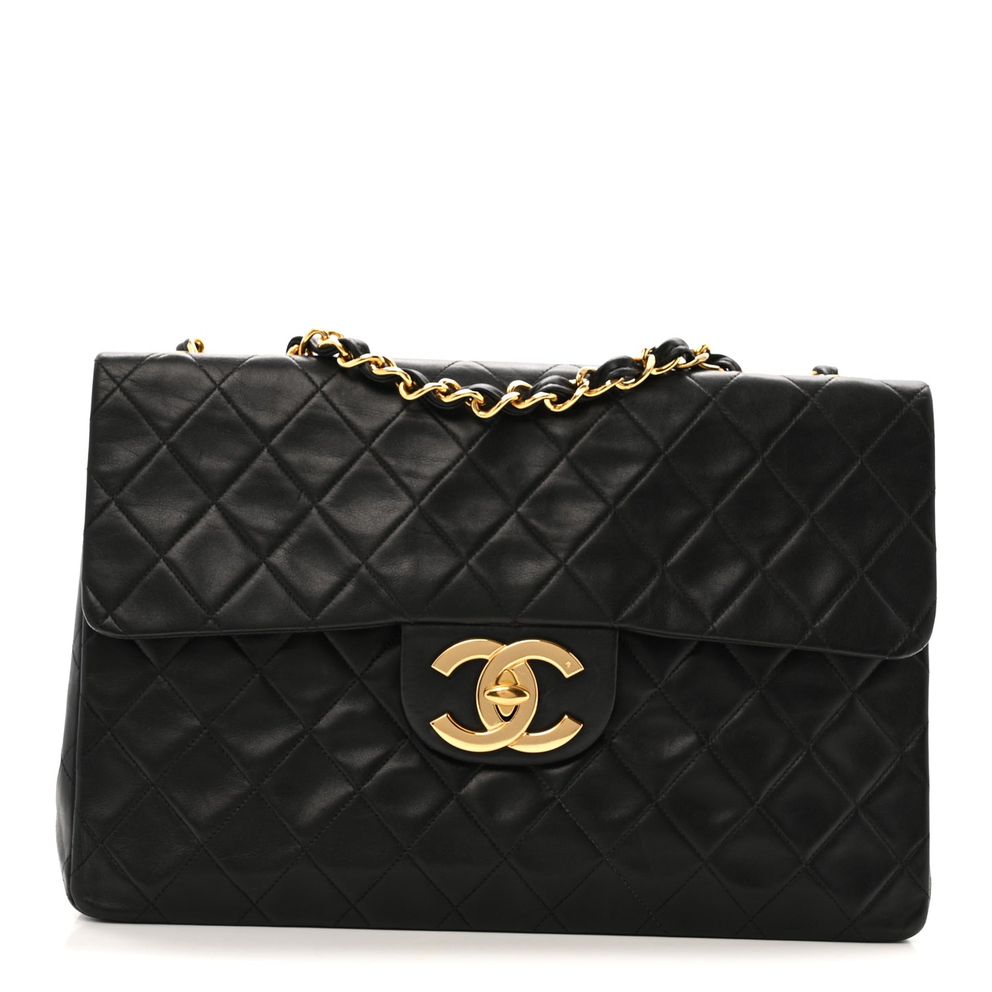 Lambskin Quilted XL Jumbo Single Flap Black
