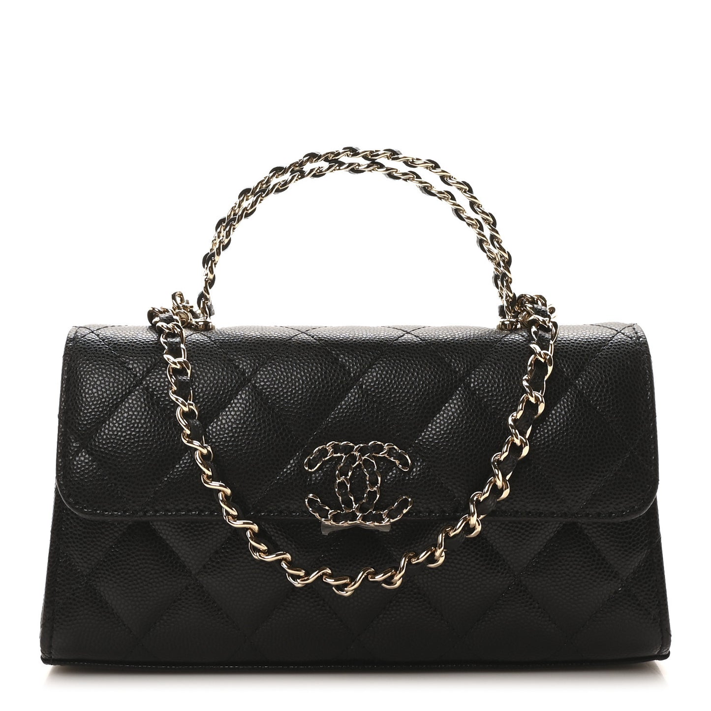 Caviar Quilted Chain Match Top Handle Phone Holder With Chain Black