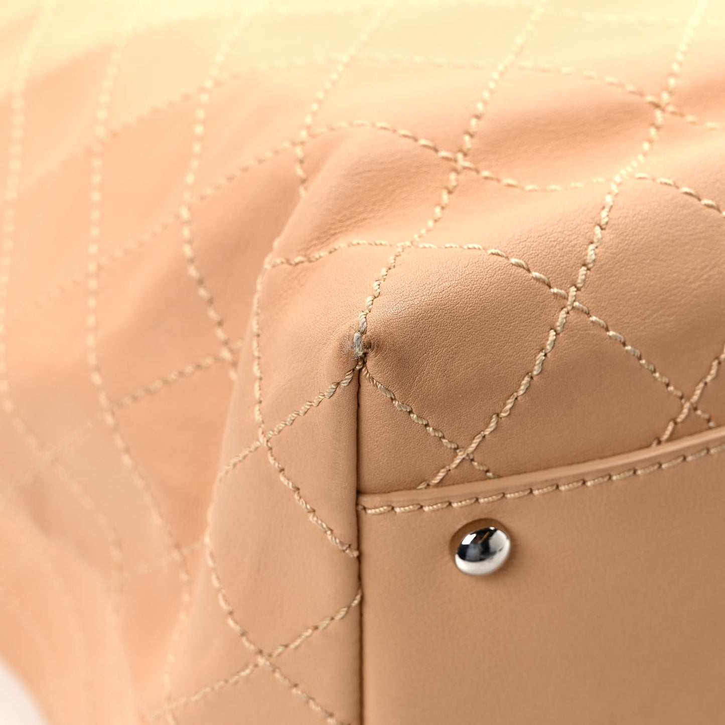 Calfskin Stitched Large Shopping Tote Beige