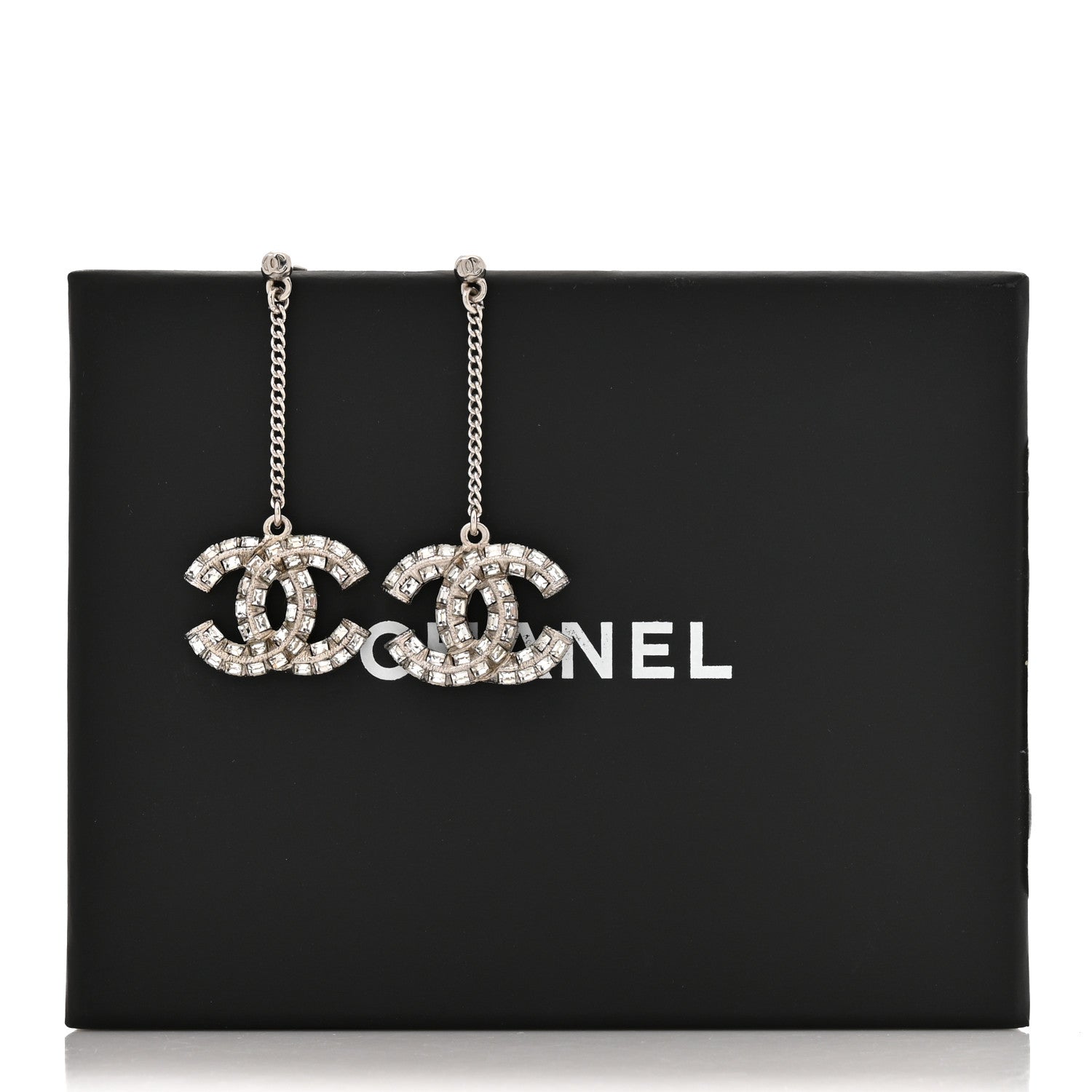 Chanel Baguette Crystal CC Drop Earrings Silver 5 of 5