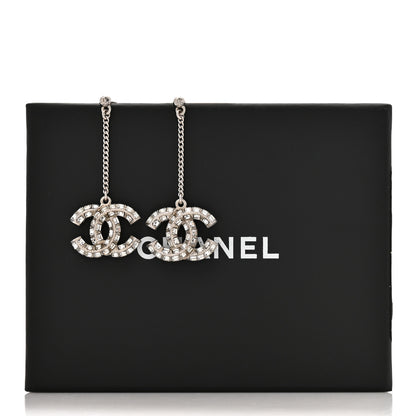 Chanel Baguette Crystal CC Drop Earrings Silver 5 of 5