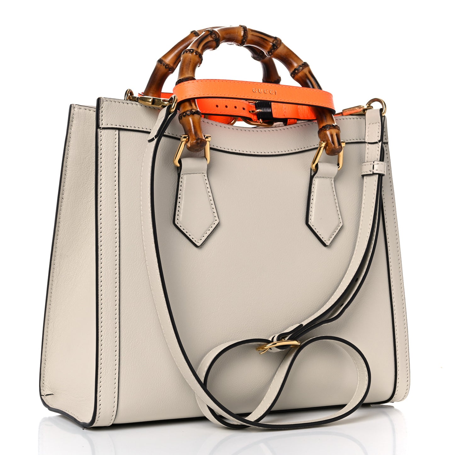 Wonka Grain Calfskin Small Diana Tote Bag Mystic White Orange Fluo
