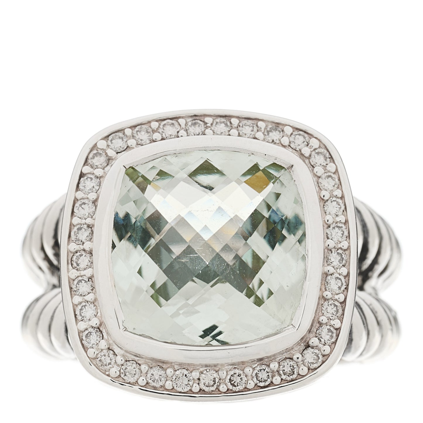 Sterling Silver Diamond Prasiolite 11mm Albion Ring 53 6.25