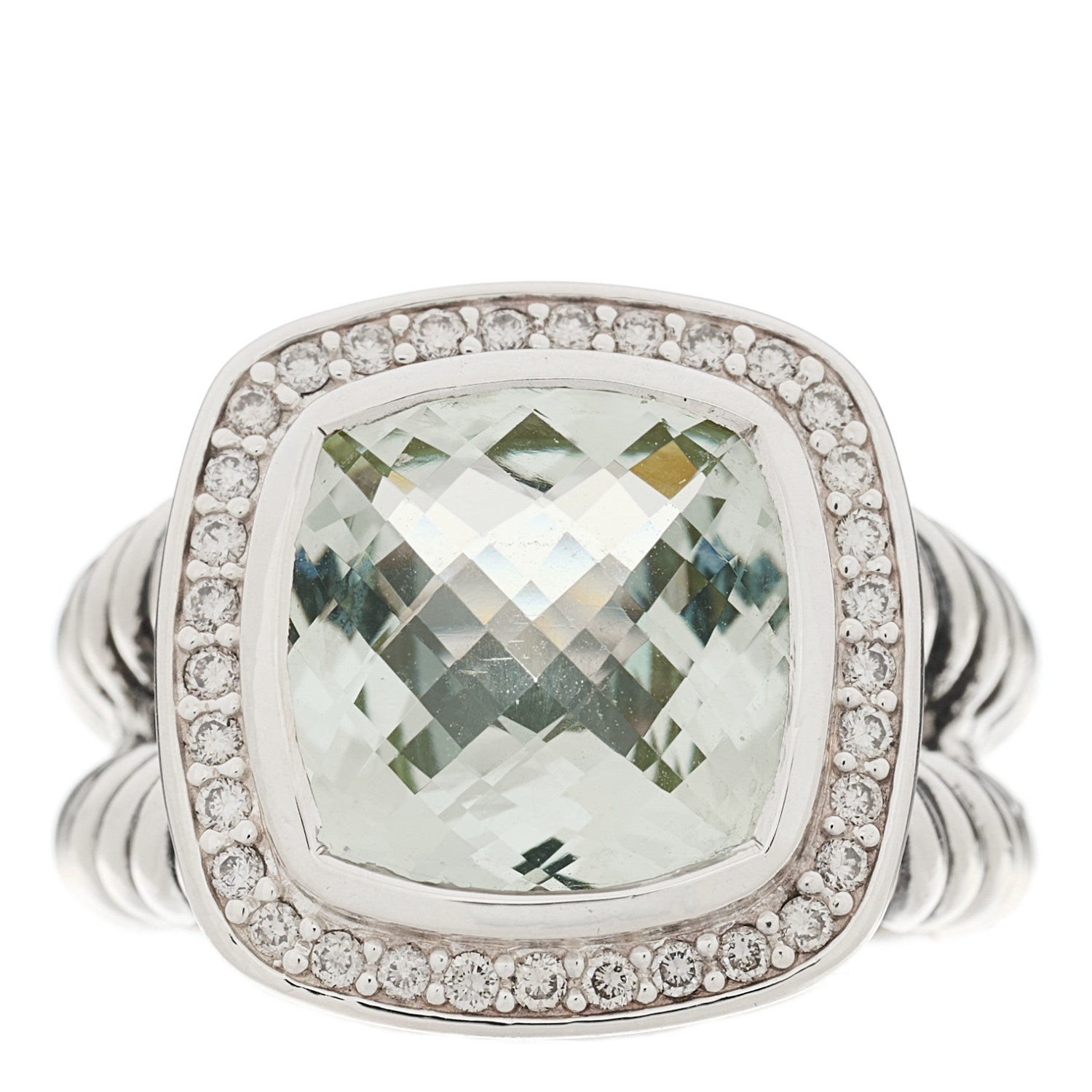 David Yurman Sterling Silver Diamond Prasiolite 11mm Albion Ring 53 6.25 1 of 5