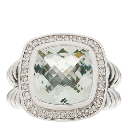 David Yurman Sterling Silver Diamond Prasiolite 11mm Albion Ring 53 6.25 1 of 5