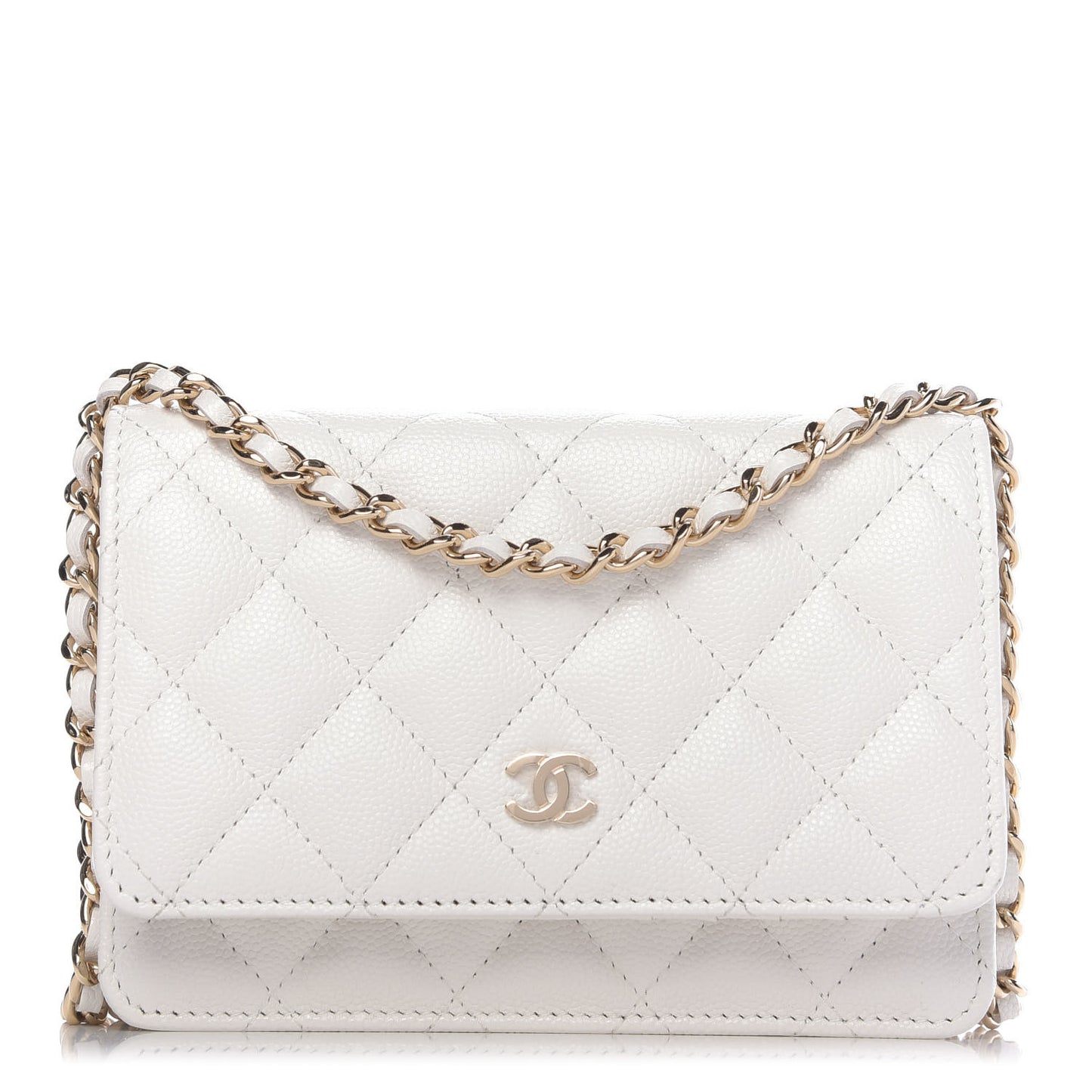 Caviar Quilted Mini Wallet On Chain WOC White