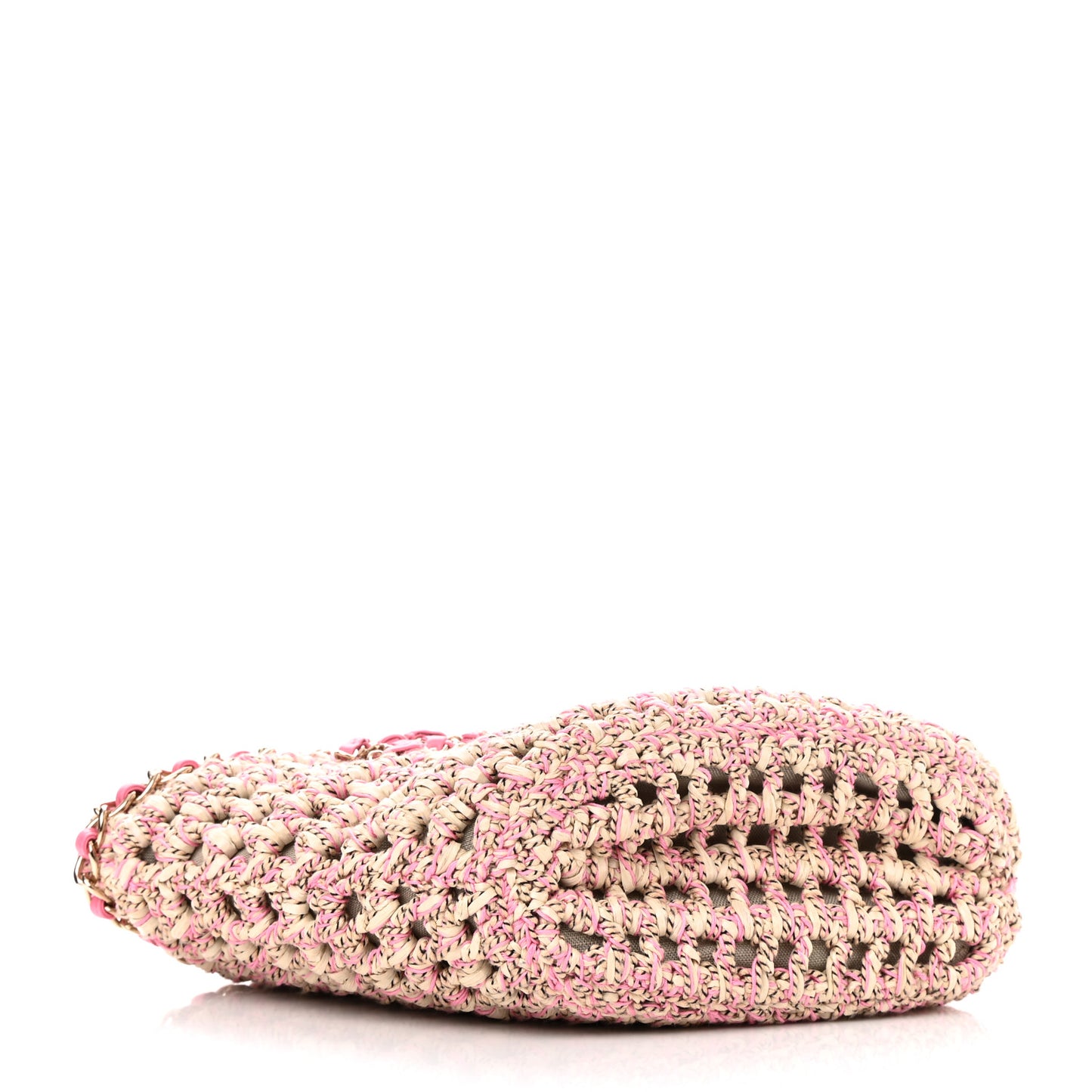 Mixed Fibers Calfskin Crochet Small Shopping Bag Beige Pink