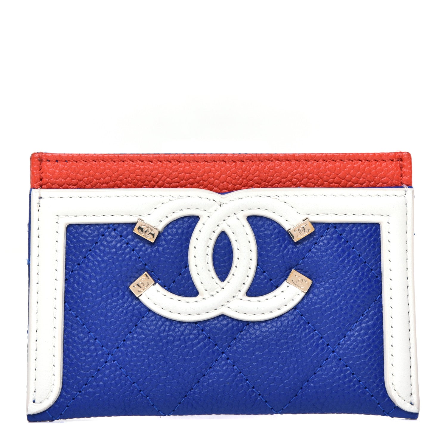 Chanel Caviar Quilted Filigree Card Holder Blue White Red 1 of 8