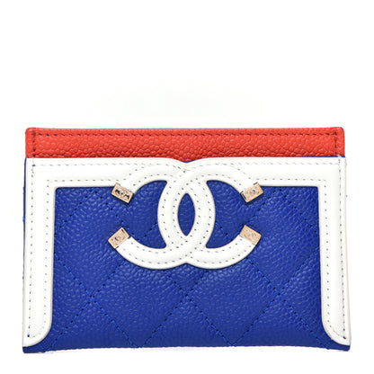 Chanel Caviar Quilted Filigree Card Holder Blue White Red 1 of 8