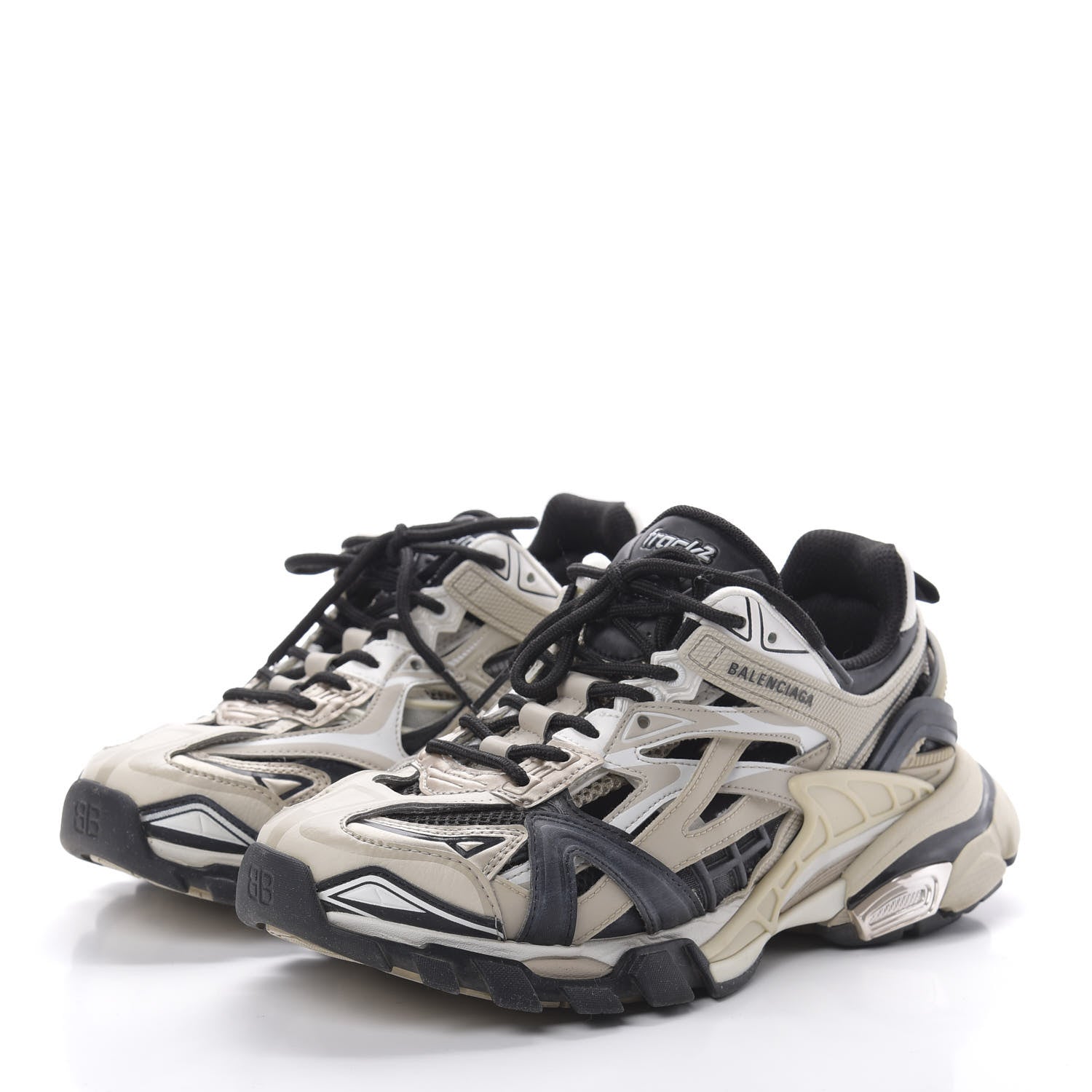 Balenciaga Rubber Mesh Bi-Color Womens Track.2 Open Sneakers 39 Beige Black 3 of 7
