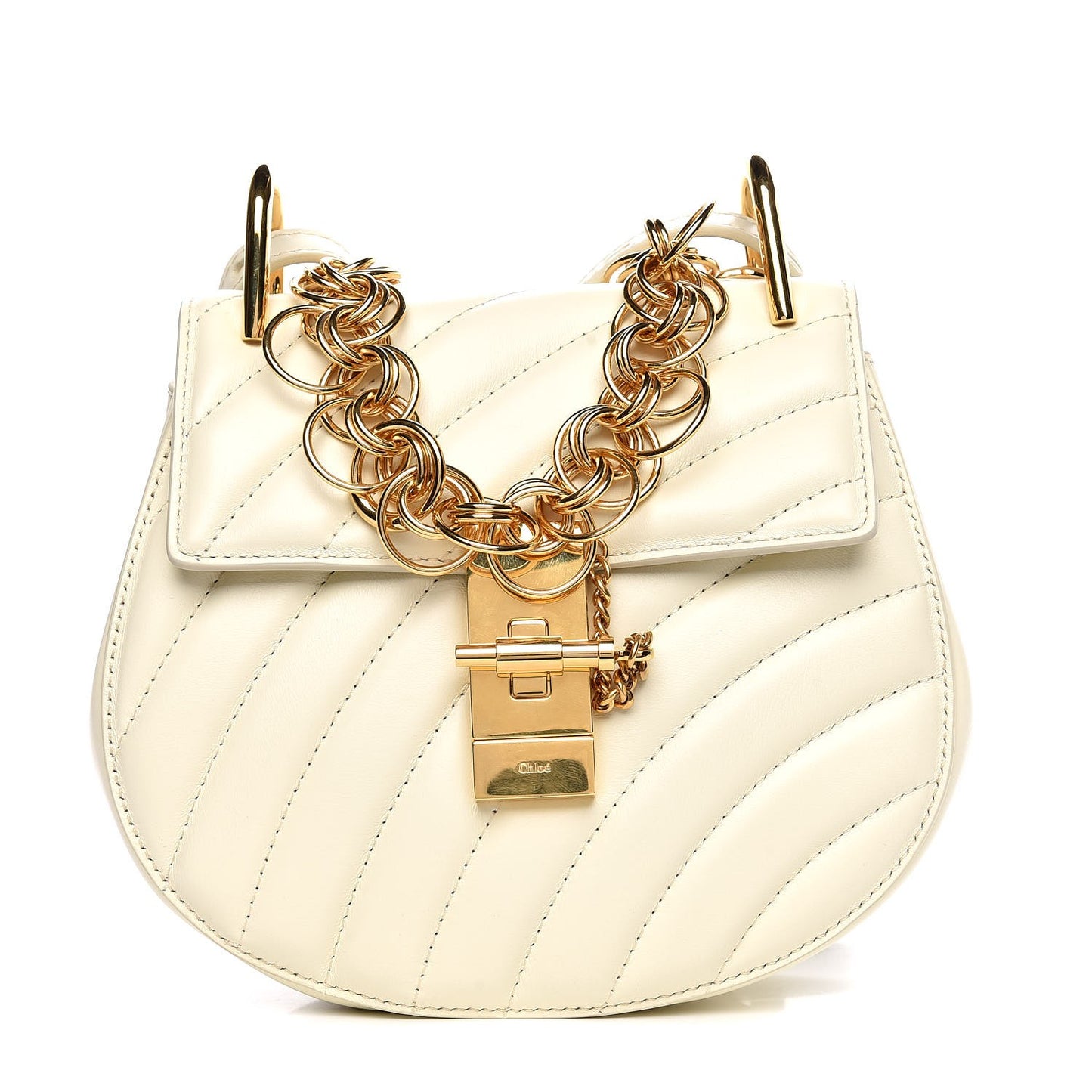 Calfskin Quilted Mini Drew Bijou Shoulder Bag Natural White