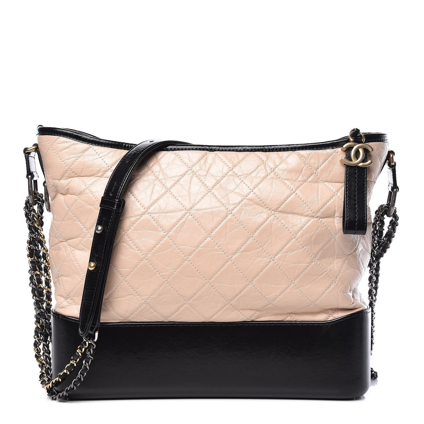 Aged Calfskin Quilted Large Gabrielle Hobo Beige Black