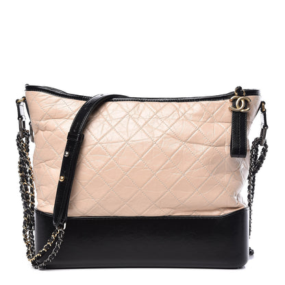 Chanel Aged Calfskin Quilted Large Gabrielle Hobo Beige Black 1 of 19