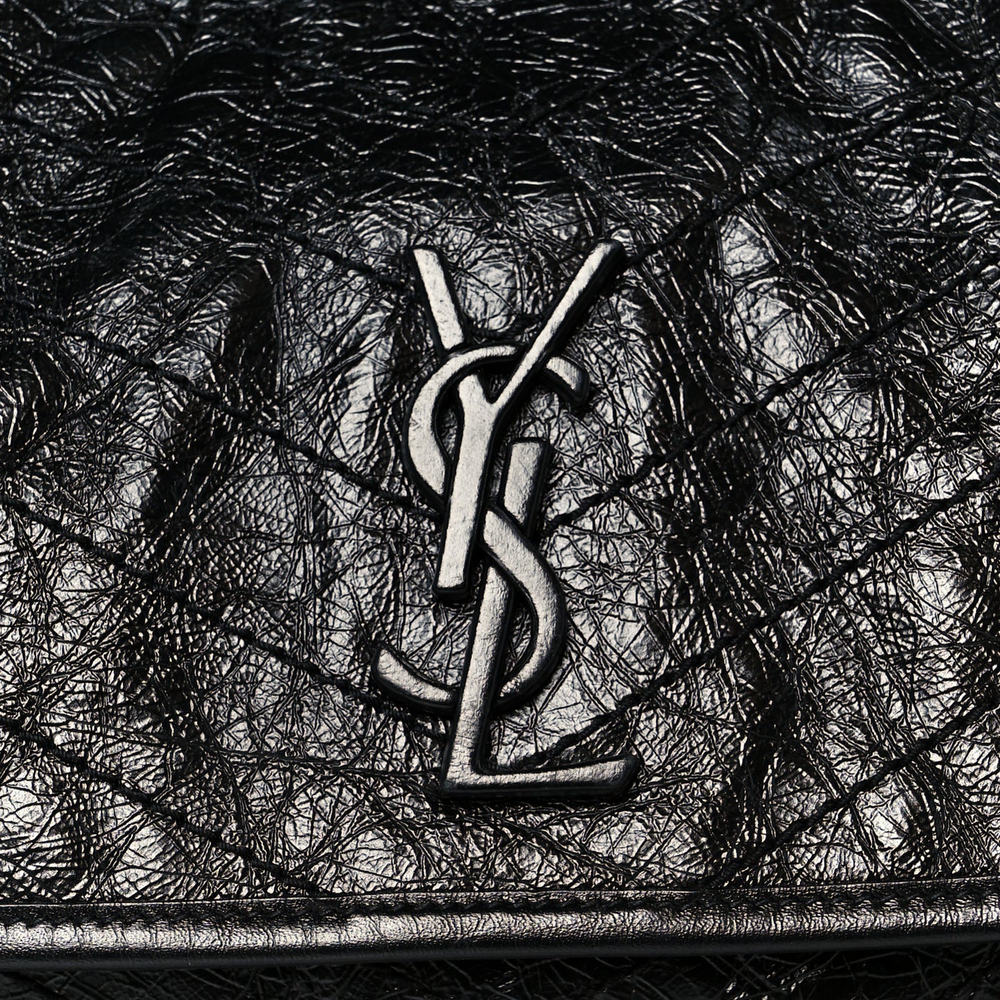 Crinkled Calfskin Matelasse Monogram Large Niki Chain Satchel Black