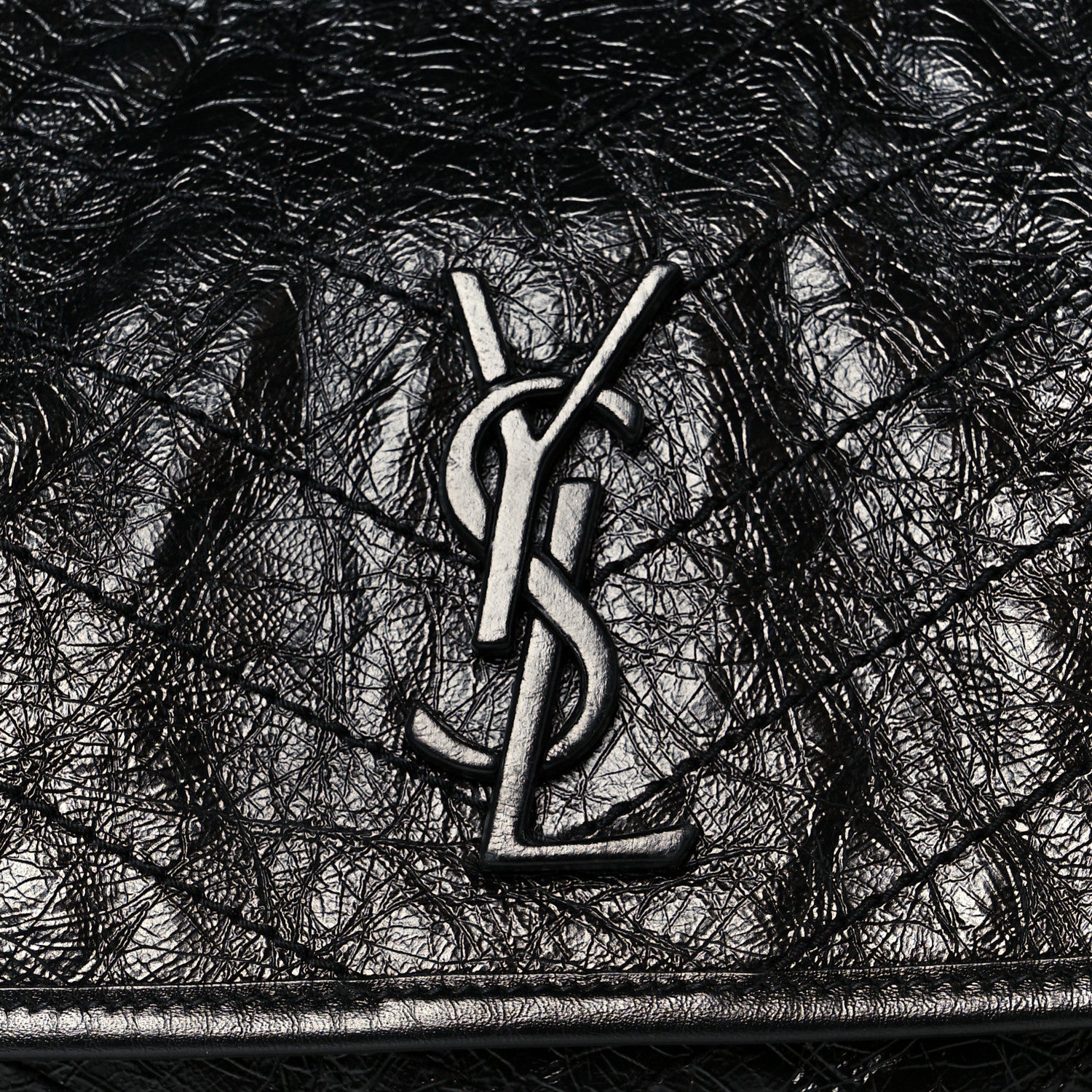 Saint Laurent Crinkled Calfskin Matelasse Monogram Large Niki Chain Satchel Black 9 of 12
