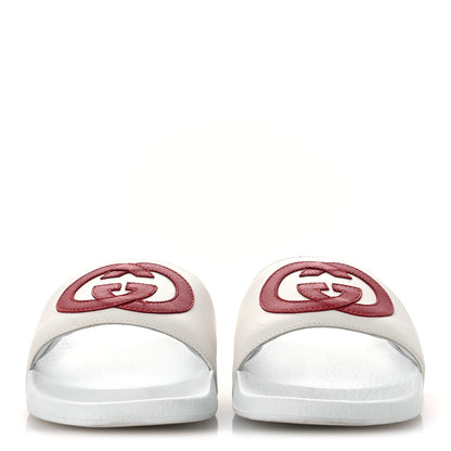 Gucci Nappa Miro Soft Calfskin Interlocking G Mens Slide Sandals 6 White Hibiscus Red 3 of 12