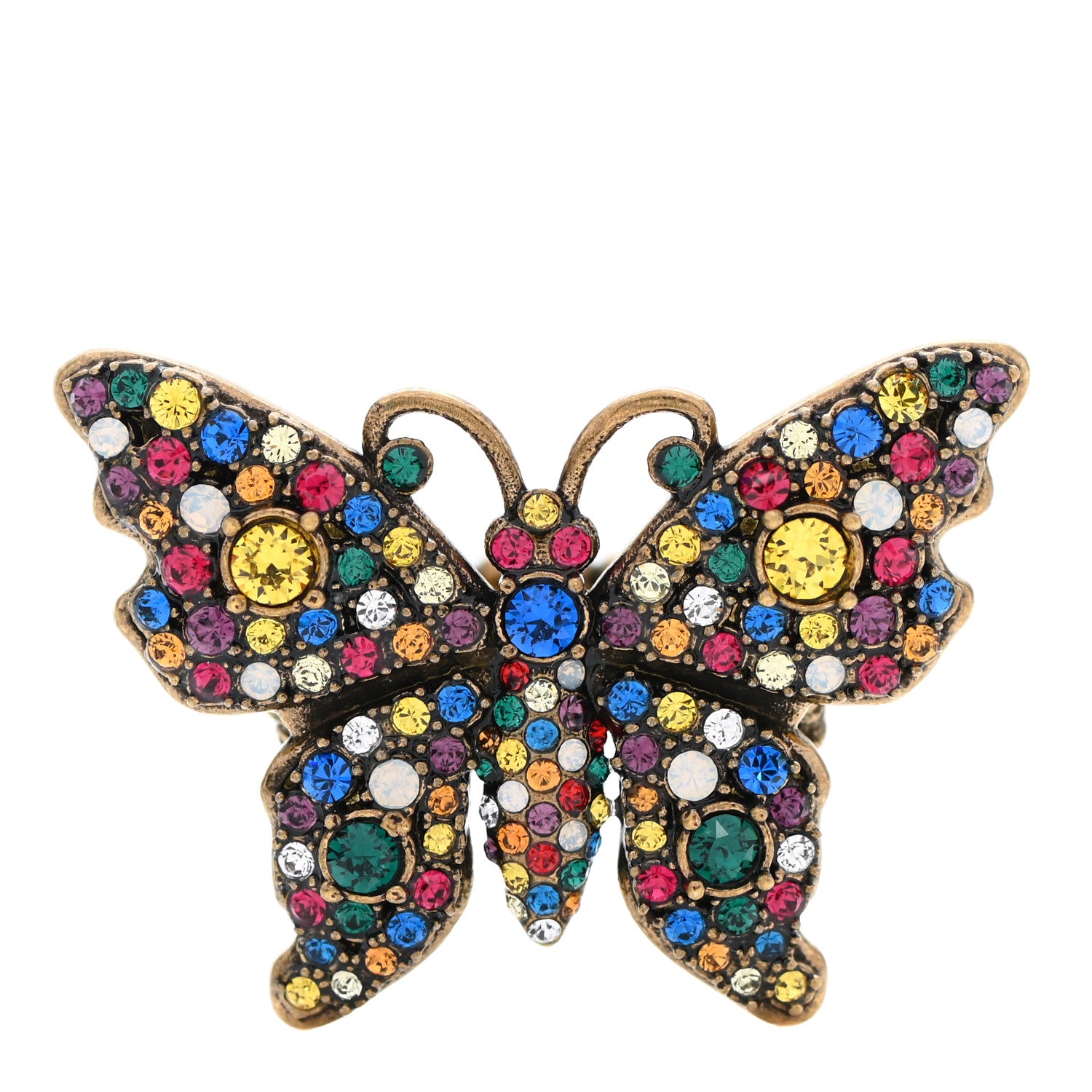 Gucci Metal Crystal Butterfly Studded Ring Aged Gold XS Multicolor 1 of 5