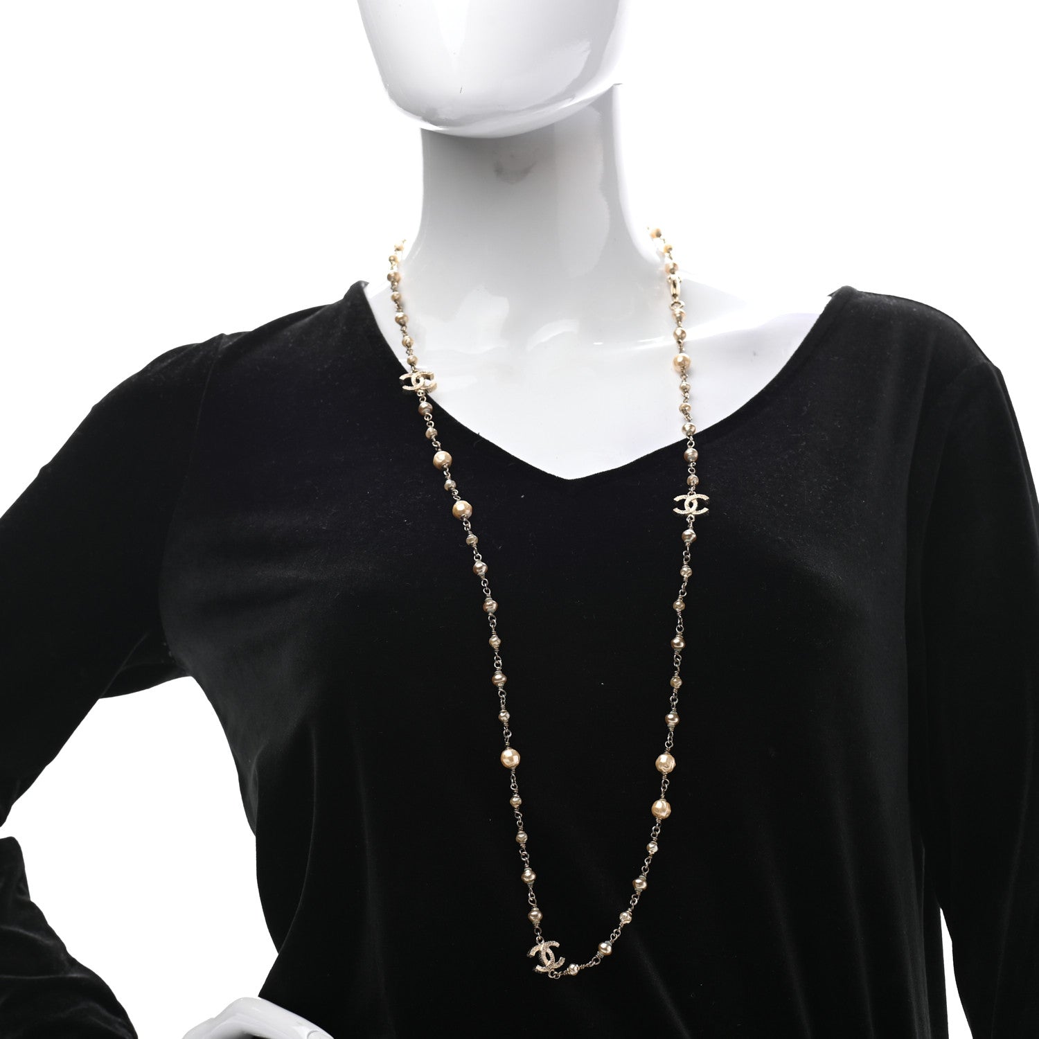 Chanel Pearl CC Long Necklace Gold 2 of 6