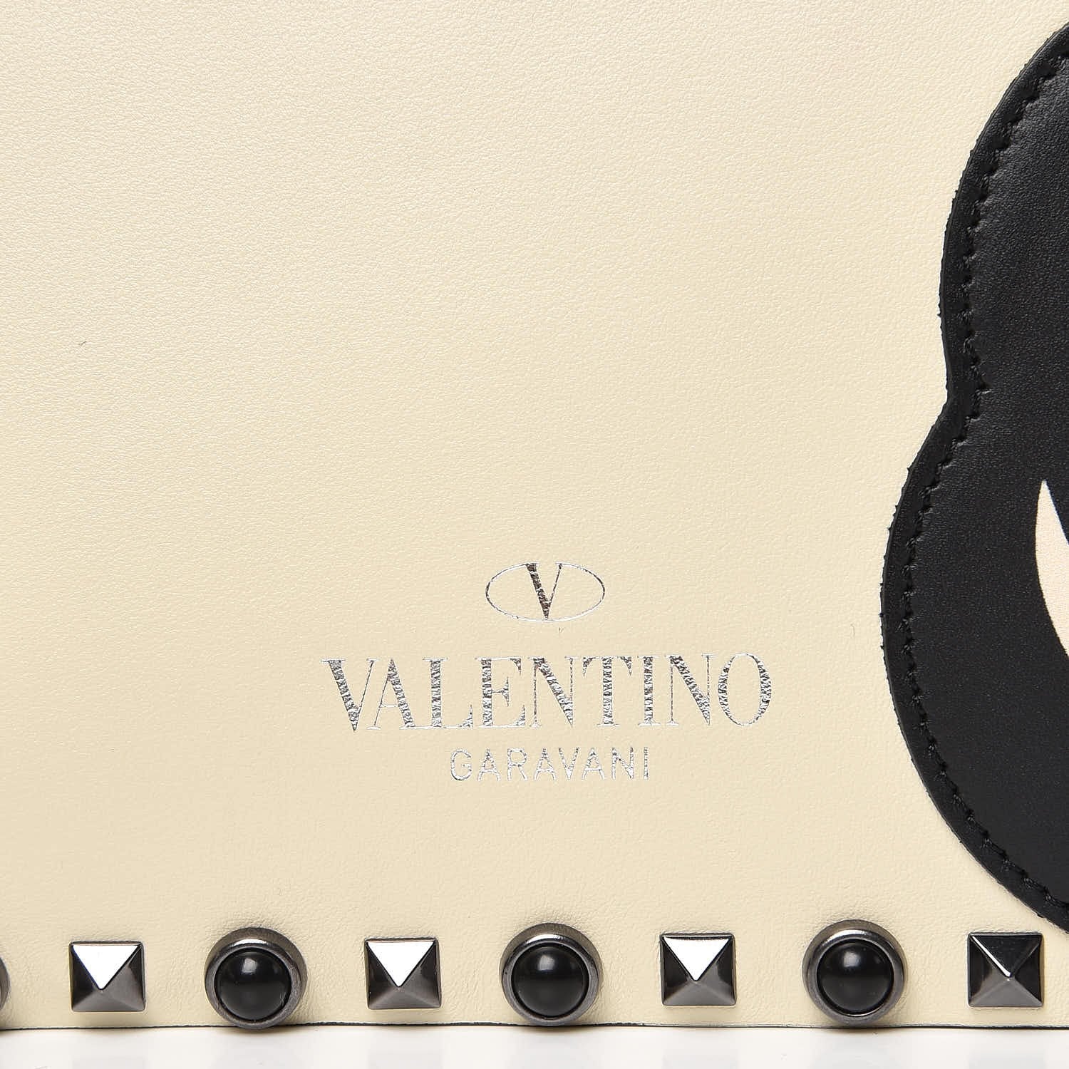 Valentino Garavani Calfskin Panther Medium Guitar Strap Rockstud Rolling Flap Saddle Bag White Black 7 of 9