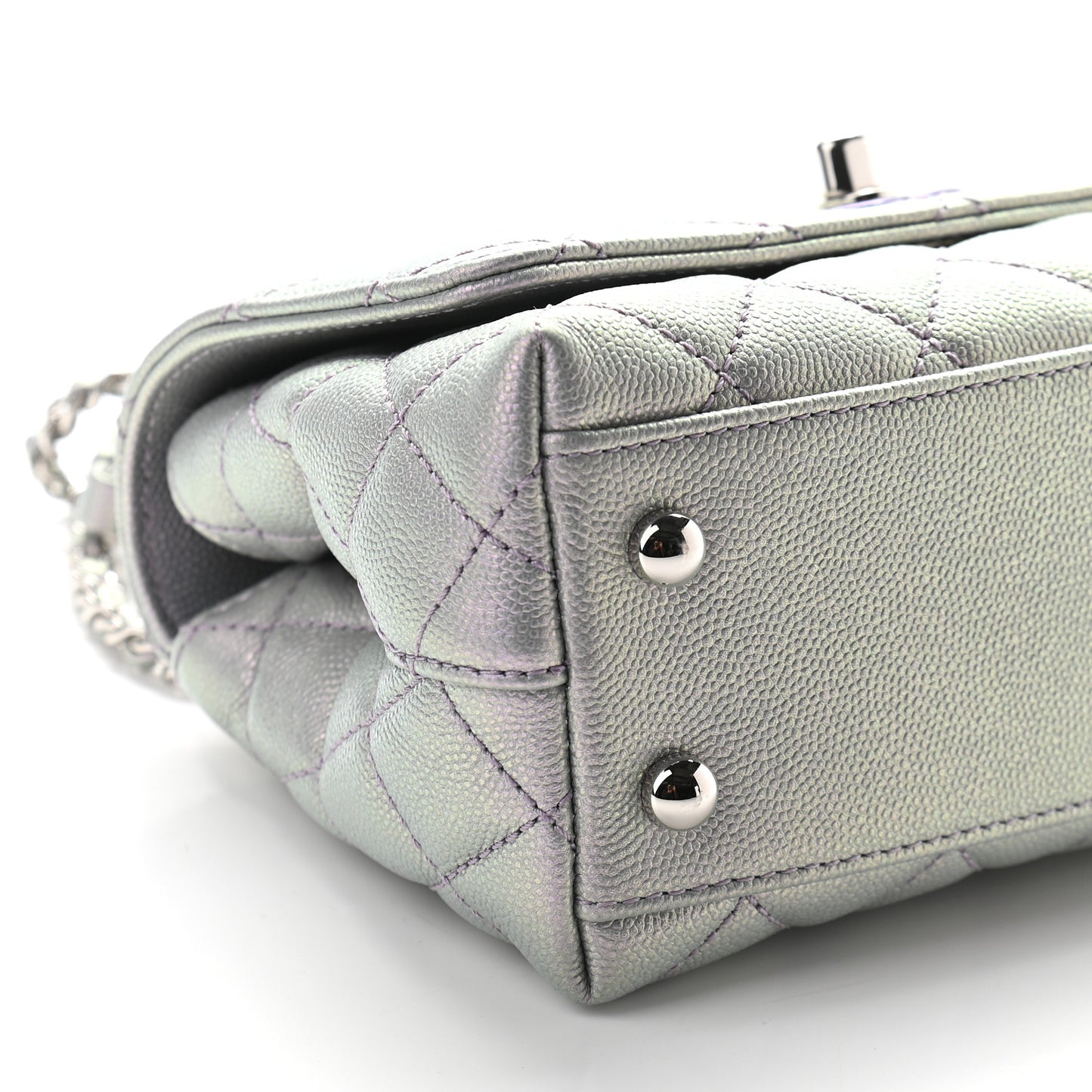 Iridescent Caviar Quilted Extra Mini Coco Handle Flap Purple
