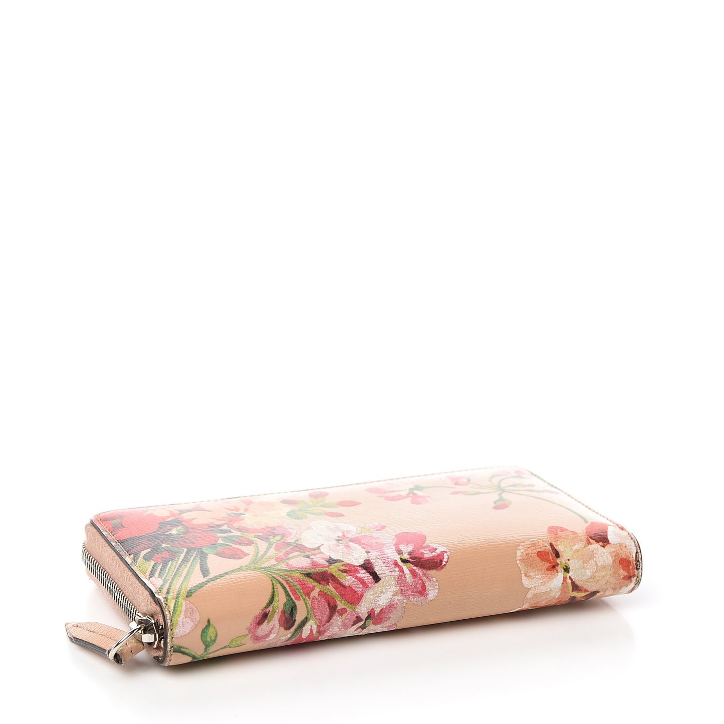 Shangai Calfskin Blooms Print Zip Around Wallet Pink Apricot Multicolor
