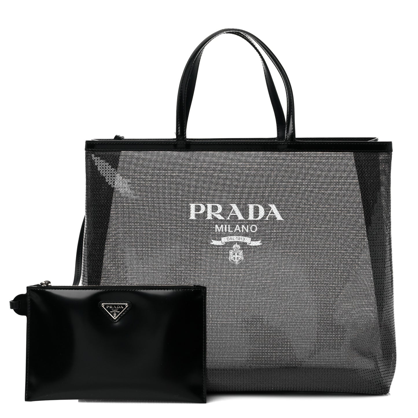 Mesh Sequin Spazzolato Logo Tote Black