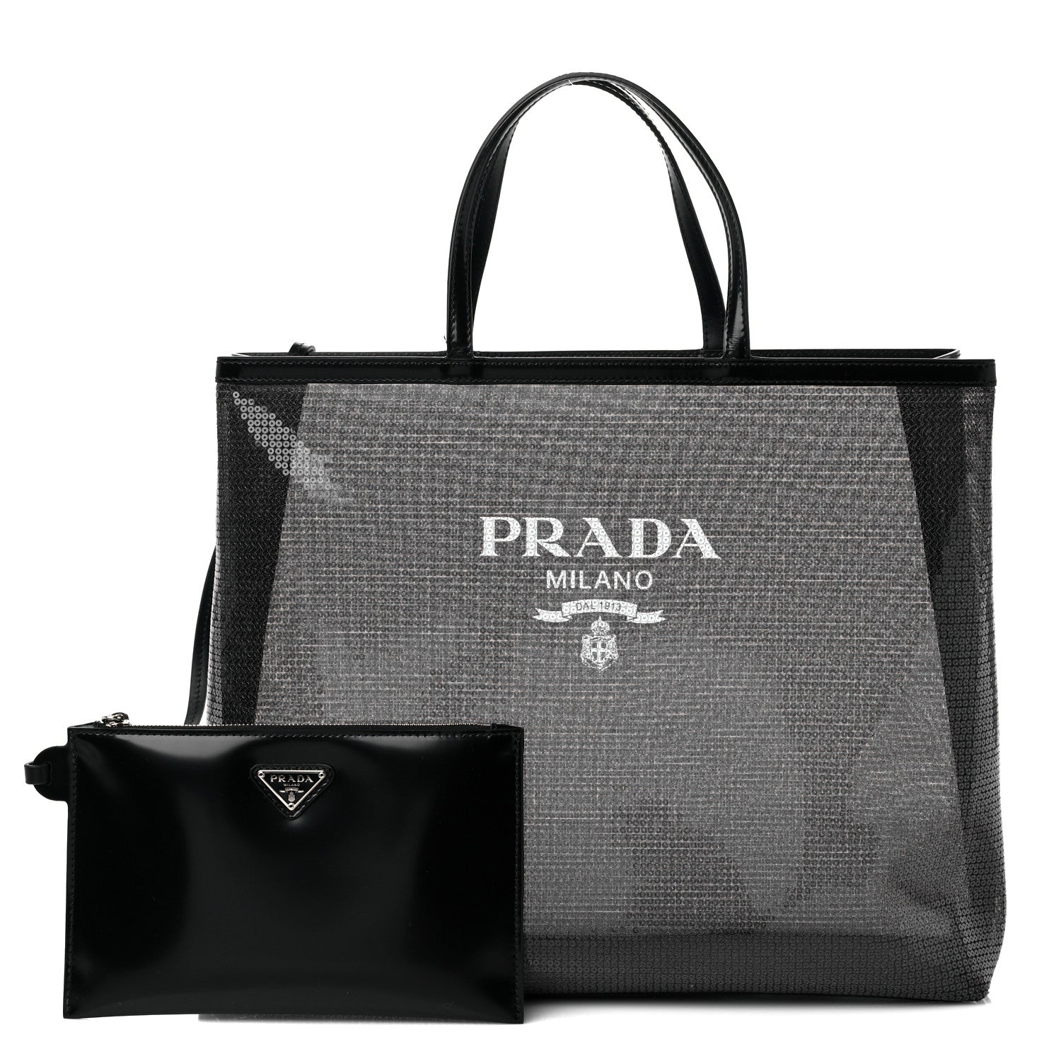 Prada Mesh Sequin Spazzolato Logo Tote Black 1 of 9