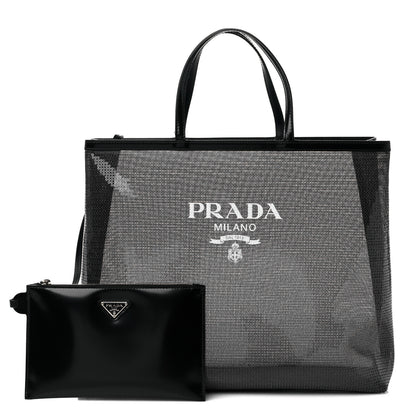 Prada Mesh Sequin Spazzolato Logo Tote Black 1 of 9
