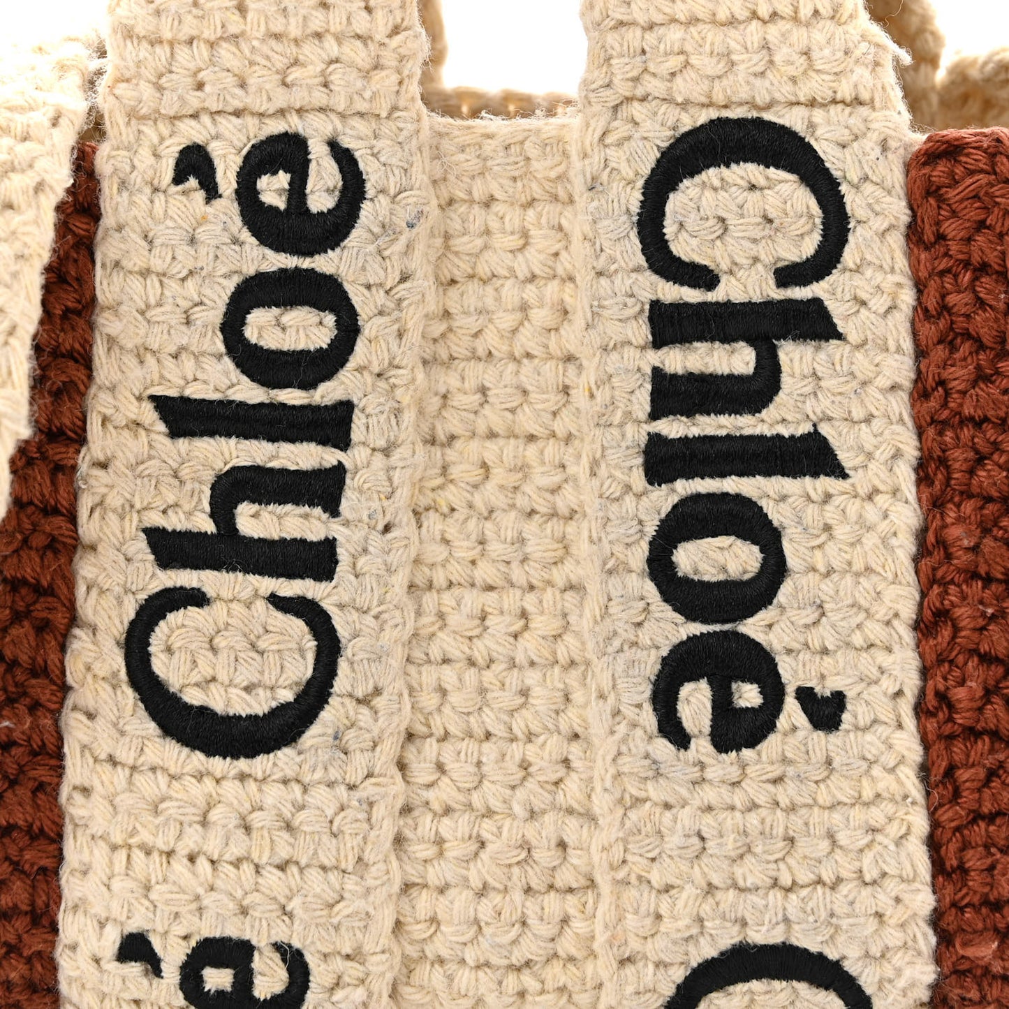 Crochet Mini Woody Ribbon Tote White Brown