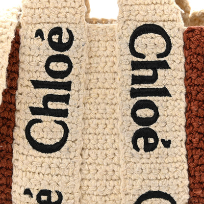 Chloe Crochet Mini Woody Ribbon Tote White Brown 8 of 10